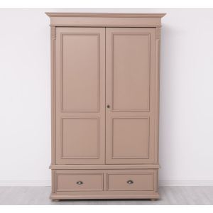 Dulap 2 usi 2 sertare, Finisaj Gri Deschis Patinat, Lemn Masiv Brad, Colectia Rustic