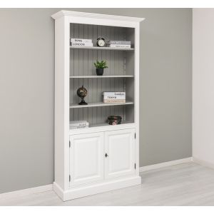 Biblioteca cu 2 usi, Alb Pur, Periat, Vopsit vintage, 109x39x210cm