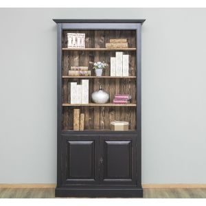 Biblioteca cu 2 usi, Bordeaux cu Negru, Periat, Vopsit vintage, 109x39x210cm