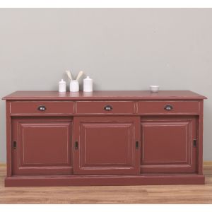 Comoda 3 usi 3 sertare, Finisaj Rosu Bordeaux, Lemn Masiv Brad, Colectia Rustic
