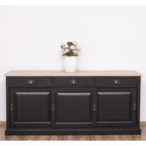 Comoda 3 usi 3 sertare, Finisaj Negru Mat, Lemn Masiv Brad, Colectia Rustic
