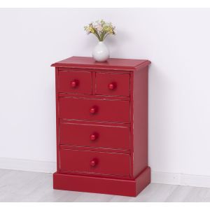 Comoda 2 sertare peste 3 sertare, Finisaj Rosu Cires, Lemn Masiv Brad, Colectia Rustic