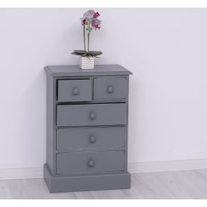 Comoda 2 sertare peste 3 sertare, Finisaj Gri Bej inchis, Lemn Masiv Brad, Colectia Rustic