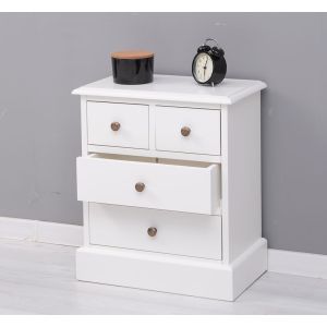 Comoda 2 sertare peste 2 sertare, Finisaj Alb Vintage, Lemn Masiv Brad, Colectia Rustic