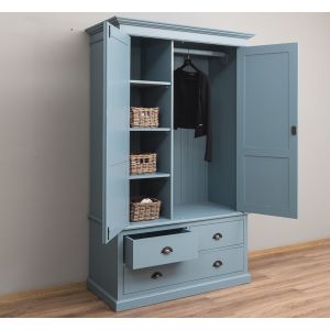 Dulap, Finisaj Albastru Gri Vintage, Lemn Masiv Brad, Colectia Rustic