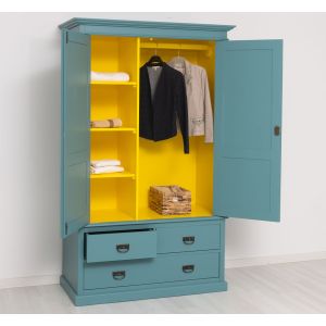 Dulap, Finisaj Albastru Gri Vintage, Lemn Masiv Brad, Colectia Rustic