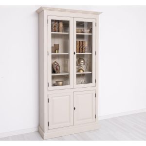Vitrina cu 2 usi + 2 usi sticla, Bej Cald, Finisaj ceara, 109x39x210cm