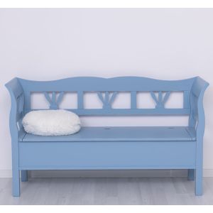 Bancheta mare, Finisaj Albastru Praf, Lemn Masiv Brad, Colectia Rustic