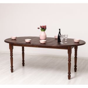 Masa rotunda extensibila 116/198x116cm, Finisaj Maro Ciocolata, Lemn Masiv Brad, Colectia Rustic