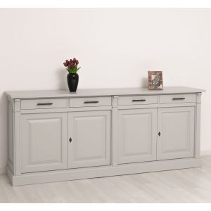 Bufet Bucatarie cu 4 usi, Gri Deschis Perlat, Lemn masiv, Periat adanc, 219x51x90cm