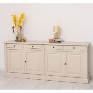 Bufet Bucatarie cu 4 usi, Bej Cald, Lemn masiv, Periat adanc, 219x51x90cm