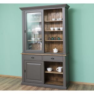 Set mobilier living - Comoda 2 usi glisante, Finisaj Stejar Maro inchis, Lemn Masiv