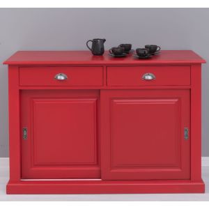 Comoda 2 usi glisante, Finisaj Rosu Cires, Lemn Masiv Brad, Colectia Rustic