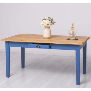 Masa rustica 160x90cm, Finisaj Albastru Marin, Lemn Masiv Brad, Colectia Rustic