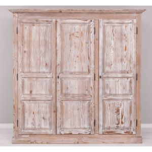 Dulap demontabil 3 usi, Finisaj Gri Lemn Vintage, Lemn Masiv Brad, Colectia Rustic