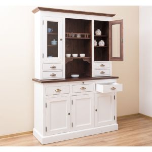 Comoda bucatarie 3 usi 3 sertare, Finisaj Alb Pur, Lemn Masiv Brad, Colectia Rustic