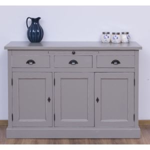 Comoda bucatarie 3 usi 3 sertare, Finisaj Alb Pur, Lemn Masiv Brad, Colectia Rustic