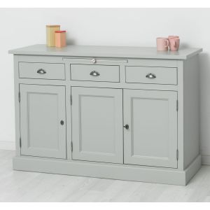 Comoda bucatarie 3 usi 3 sertare, Finisaj Gri Mediu Cald, Lemn Masiv Brad, Colectia Rustic