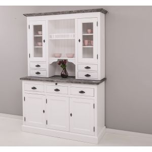 Comoda bucatarie 3 usi 3 sertare, Finisaj Alb Pur, Lemn Masiv Brad, Colectia Rustic