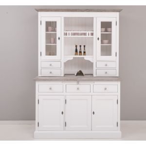 Comoda bucatarie 3 usi 3 sertare, Finisaj Alb Pur, Lemn Masiv Brad, Colectia Rustic