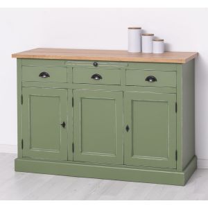 Comoda bucatarie 3 usi 3 sertare, Finisaj Verde Salvie, Lemn Masiv Brad, Colectia Rustic