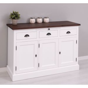 Comoda bucatarie 3 usi 3 sertare, Finisaj Alb Pur, Lemn Masiv Brad, Colectia Rustic