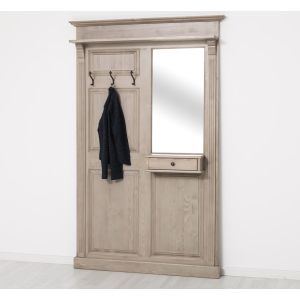 Cuier cu oglinda, Finisaj Gri Fumuriu, Lemn Masiv Brad, Colectia Rustic