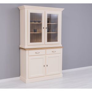 Comoda 2 usi 2 sertare + vitrina, Finisaj Nuc Mediu, Lemn Masiv Brad, Colectia Rustic