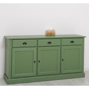 Comoda 3 usi 3 sertare, Finisaj Verde Salvie, Lemn Masiv Brad, Colectia Rustic