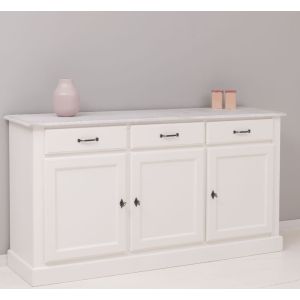 Comoda 3 usi 3 sertare, Finisaj Alb Vintage, Lemn Masiv Brad, Colectia Rustic
