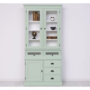 Vitrina, Finisaj Verde menta si Alb Pur, Lemn Masiv Brad, Colectia Rustic