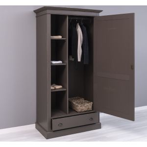 Dulap 1 usa 1 sertar, Finisaj Gri Antracit, Lemn Masiv Brad, Colectia Rustic