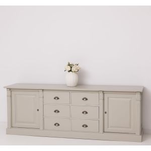 Bufet Bucatarie cu 2 usi, 6 sertare, Gri Slate Închis, Lemn masiv, Alb 219x51x78cm