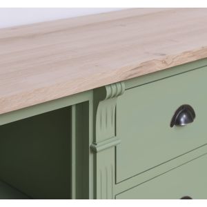 Bufet Bucatarie cu 2 usi, 6 sertare, Verde Măsliniu, Lemn masiv, Alb 219x51x78cm
