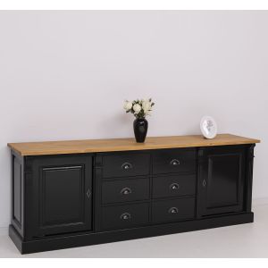 Bufet Bucatarie cu 2 usi, 6 sertare, Nuc Mediu, Lemn masiv, Alb 219x51x78cm