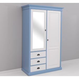 Dulap 2 usi cu oglinda, Finisaj Alb Vintage, Lemn Masiv Brad, Colectia Rustic