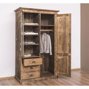 Dulap 2 usi cu oglinda, Finisaj Gri inchis, Lemn Masiv Brad, Colectia Rustic