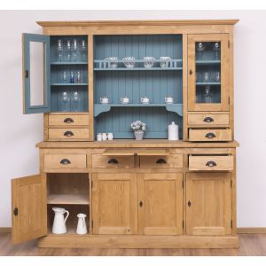 Dulap bucatarie 4 usi, Finisaj Nuc Mediu, Lemn Masiv Brad, Colectia Rustic