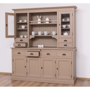 Dulap bucatarie 4 usi, Finisaj Gri Deschis Patinat, Lemn Masiv Brad, Colectia Rustic