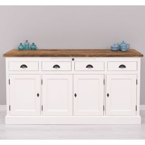 Dulap bucatarie 4 usi, Finisaj Alb Vintage, Lemn Masiv Brad, Colectia Rustic