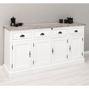 Dulap bucatarie 4 usi, Finisaj Alb Pur, Lemn Masiv Brad, Colectia Rustic