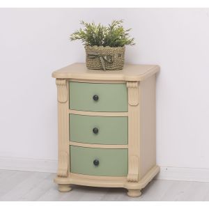 Comoda 3 sertare bombate, Finisaj Bej Gri Cald, Lemn Masiv Brad, Colectia Rustic