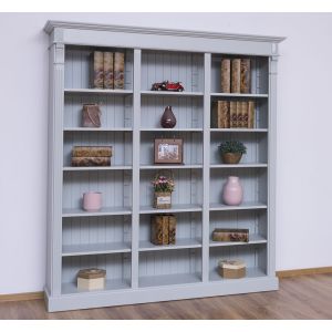 Biblioteca tripla, Gri Cald Patinat, Lemn masiv, Antichizat, 180x39x197cm