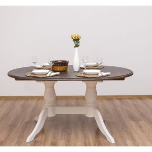 Masa ovala 2 picioare 160/230x120cm, Finisaj Alb Pur, Lemn Masiv Brad, Colectia Rustic