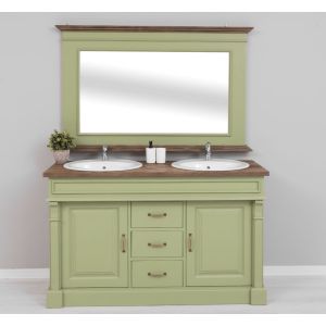 Set mobilier baie - Mobilier baie 2 chiuvete fara lavoare, Oglinda cu rama mare, Finisaj Verde Masliniu, Lemn Masiv