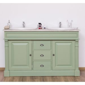 Mobilier baie 2 chiuvete fara lavoare, Finisaj Verde Masliniu, Lemn Masiv Brad, Colectia Rustic