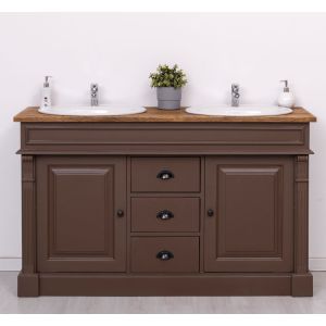 Mobilier baie 2 chiuvete fara lavoare, Finisaj Gri inchis, Lemn Masiv Brad, Colectia Rustic