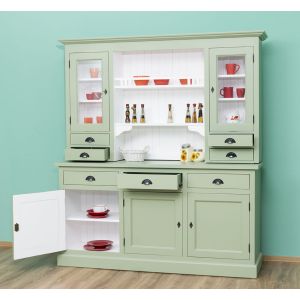 Dulap bucatarie 4 sertare 2 usi spatiu deschis, Finisaj Alb Pur, Lemn Masiv Brad, Colectia Rustic
