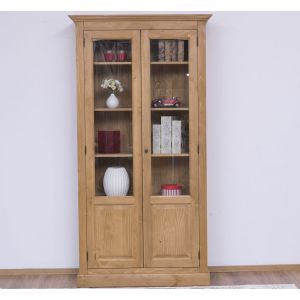 Vitrina cu 2 usi, Nuc Mediu, Lemn masiv, 2 Straturi de culori Antichizat, 110x40x210cm