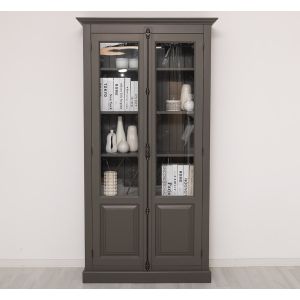 Vitrina cu 2 usi, Negru Grafit, Lemn masiv, 2 Straturi de culori Antichizat, 110x40x210cm